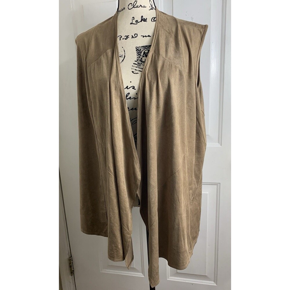 Per Seption Concept Vest Size XL Open Front Cardigan Brown Faux Suede Sleeveless - Picture 3 of 10